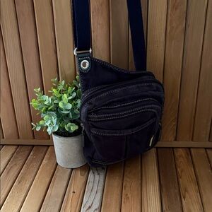Fossil Canvas Twill Crossbody Bag – Navy with Floral Lining
